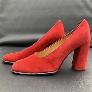 Via Spiga Red Heels Square Toe Sz 8 Fits 7.5 -8 Genuine Suede Leather